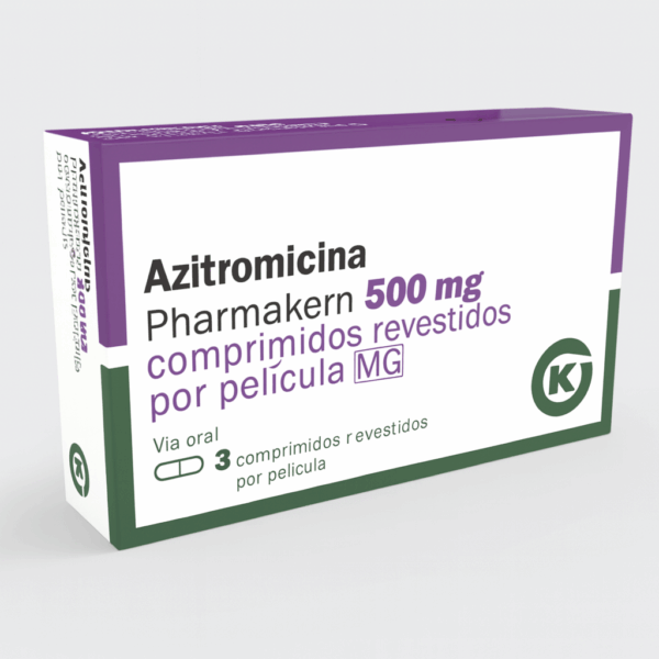 Azitromicina Pharmakern 500 mg Portugal — caixa com 3 comprimidos